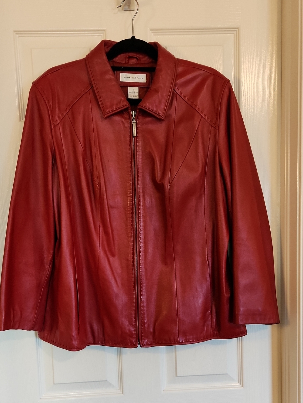 Preston & York Red Leather Zip-Front Jacket